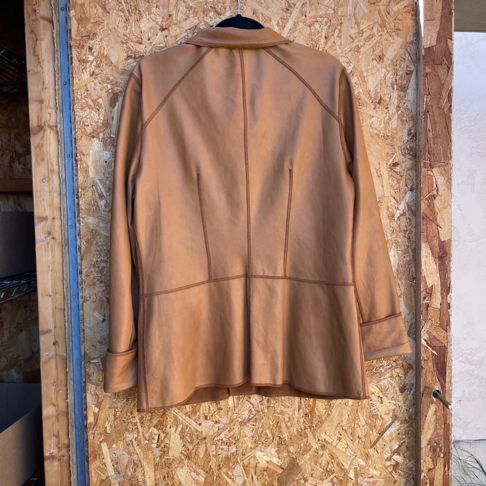 Vera Pelle Reversible Leather Suede Jacket Womens 16 Tan Cognac Made in Italy - Picture 2 of 9